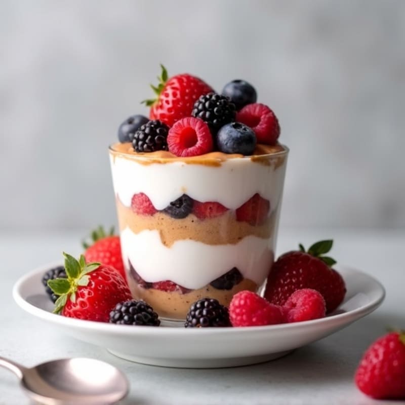 Greek Yogurt Protein Parfait with Mixed Berries and Almond Butter