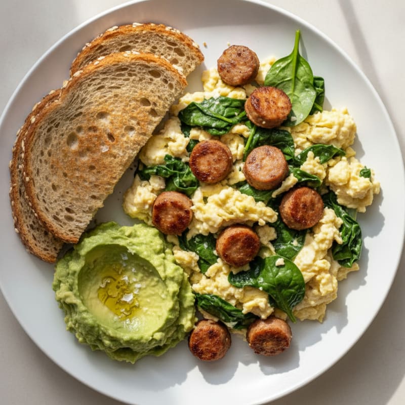 Egg White Scramble with Turkey Sausage and Spinach