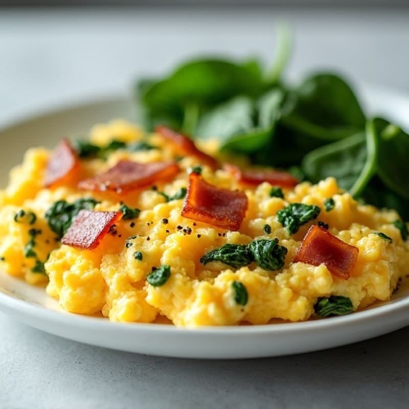 Cottage Cheese Scramble with Spinach and Turkey Bacon