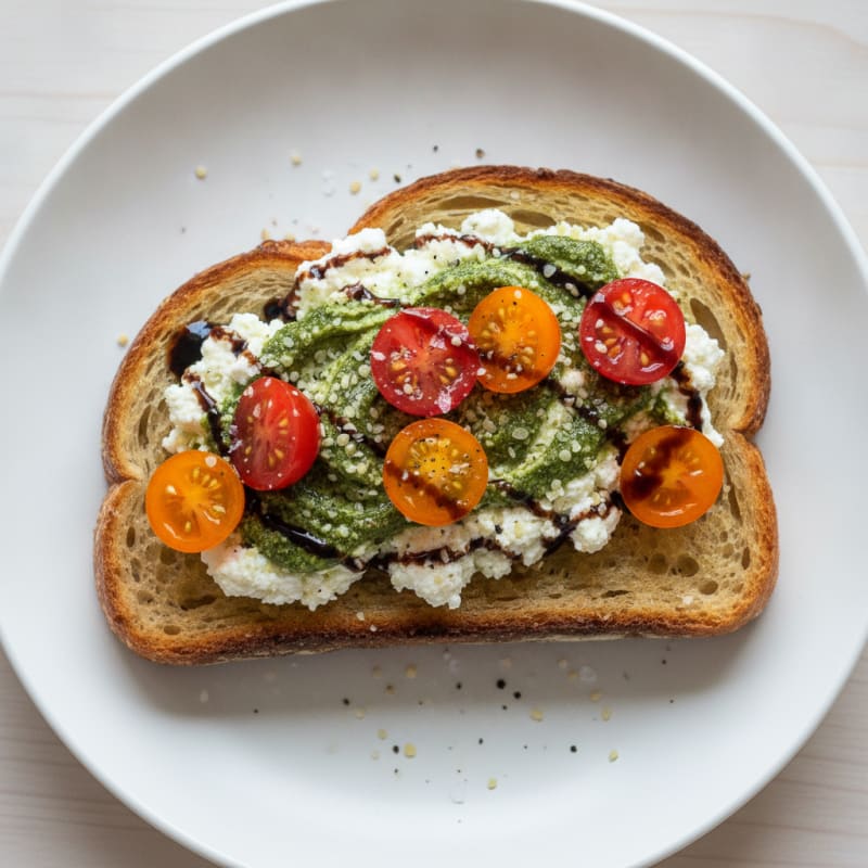 Sourdough Toast with Pesto Cottage Cheese