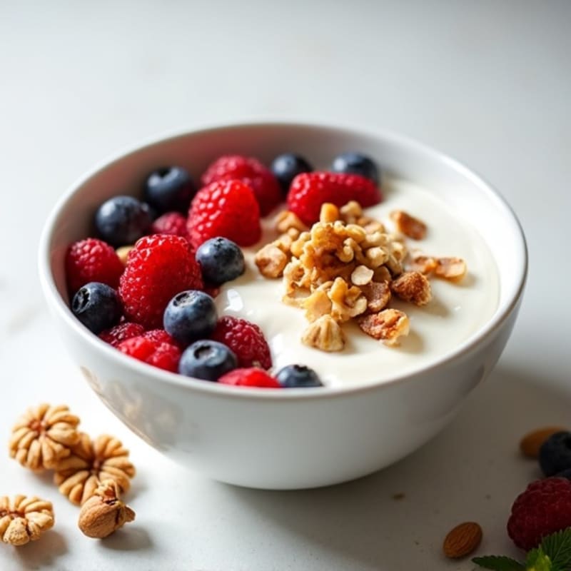 Creamy Greek Yogurt Bowl with Fresh Berries and Crunchy Nuts