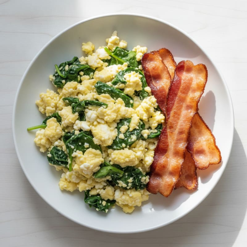 Cottage Cheese Scramble with Spinach and Turkey Bacon