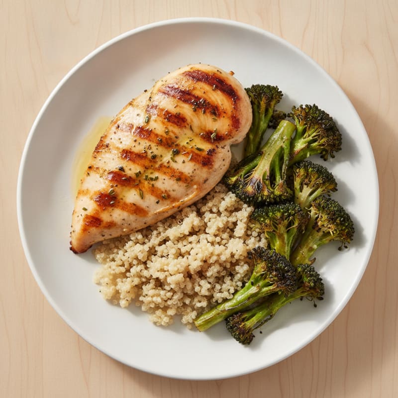Grilled Chicken Breast with Quinoa and Roasted Broccoli