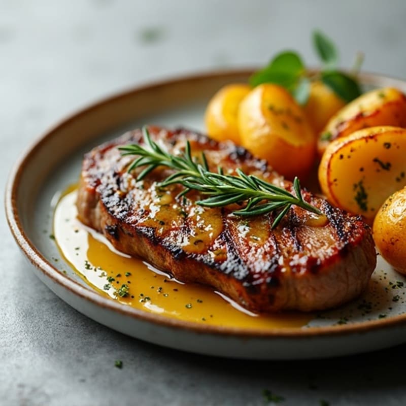 Pan-Seared Garlic Butter Steak with Crispy Herb Roasted Potatoes