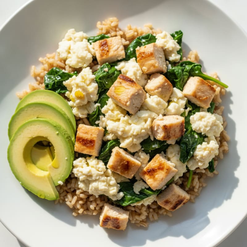 Scrambled Egg Whites with Spinach and Grilled Chicken