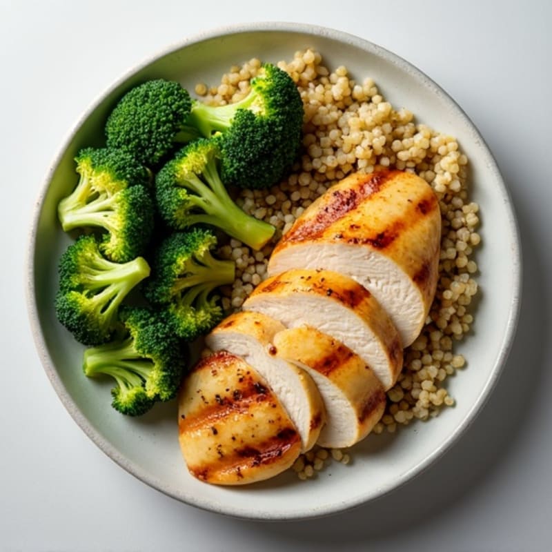 Grilled Chicken Breast with Roasted Broccoli and Quinoa