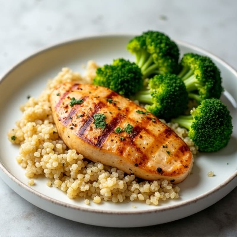 Grilled Chicken Breast with Quinoa and Steamed Broccoli