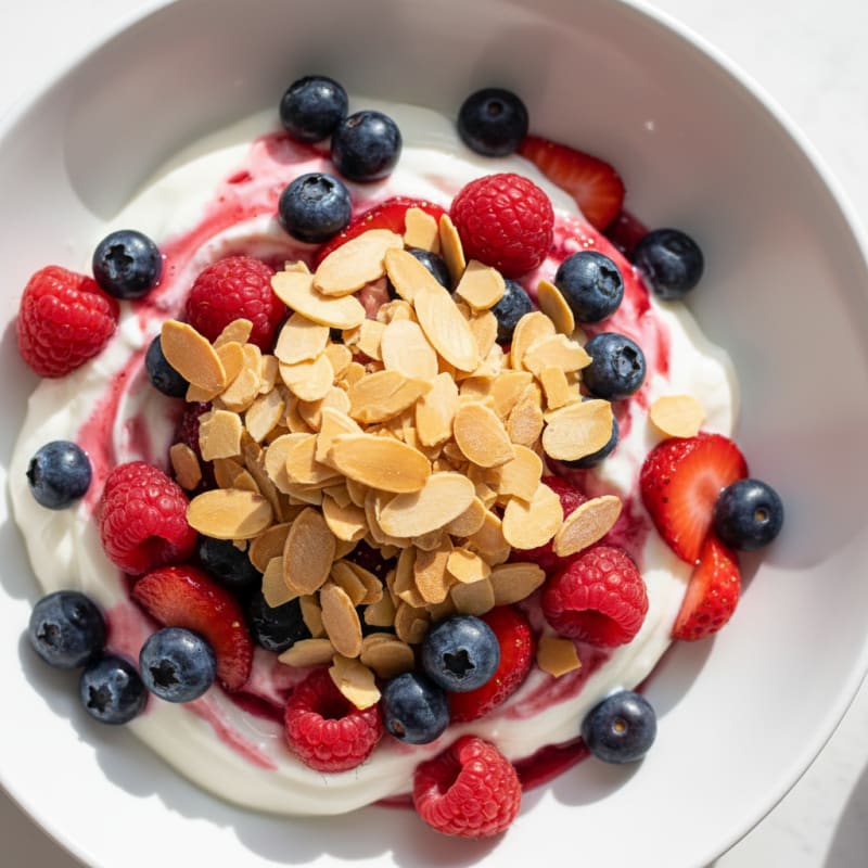 Greek Yogurt Protein Parfait with Mixed Berries and Almonds