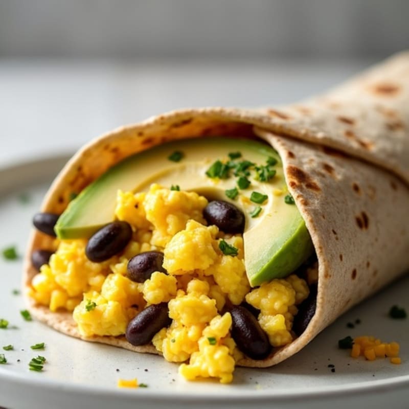 Scrambled Egg, Black Bean, and Avocado Whole Wheat Burrito