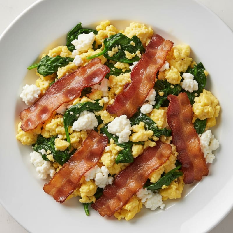 Cottage Cheese Scramble with Spinach and Turkey Bacon