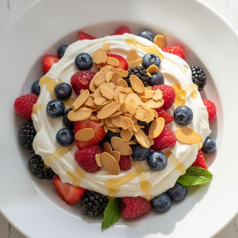 Greek Yogurt Protein Parfait with Mixed Berries and Almonds