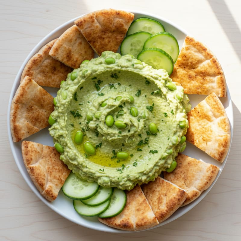 High-Protein Edamame Hummus with Toasted Whole Wheat Pita