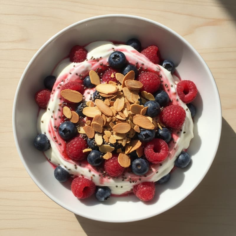 Greek Yogurt Protein Parfait with Mixed Berries and Almonds