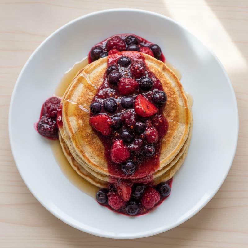 Fluffy Protein Pancakes with Berry Compote