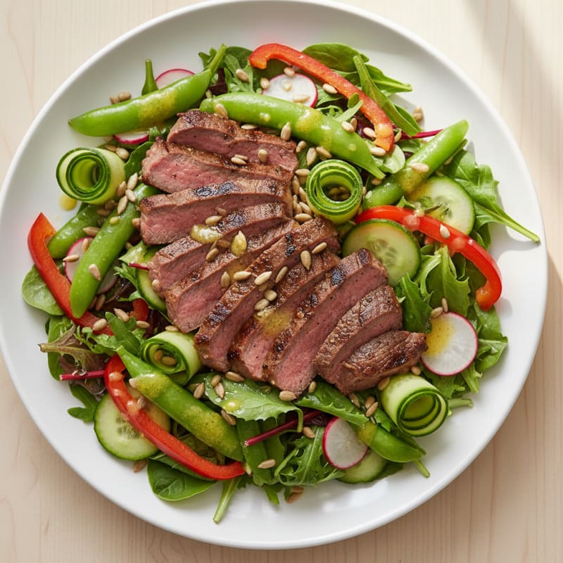 Grilled Steak Salad with Crunchy Vegetables and Lemon Vinaigrette