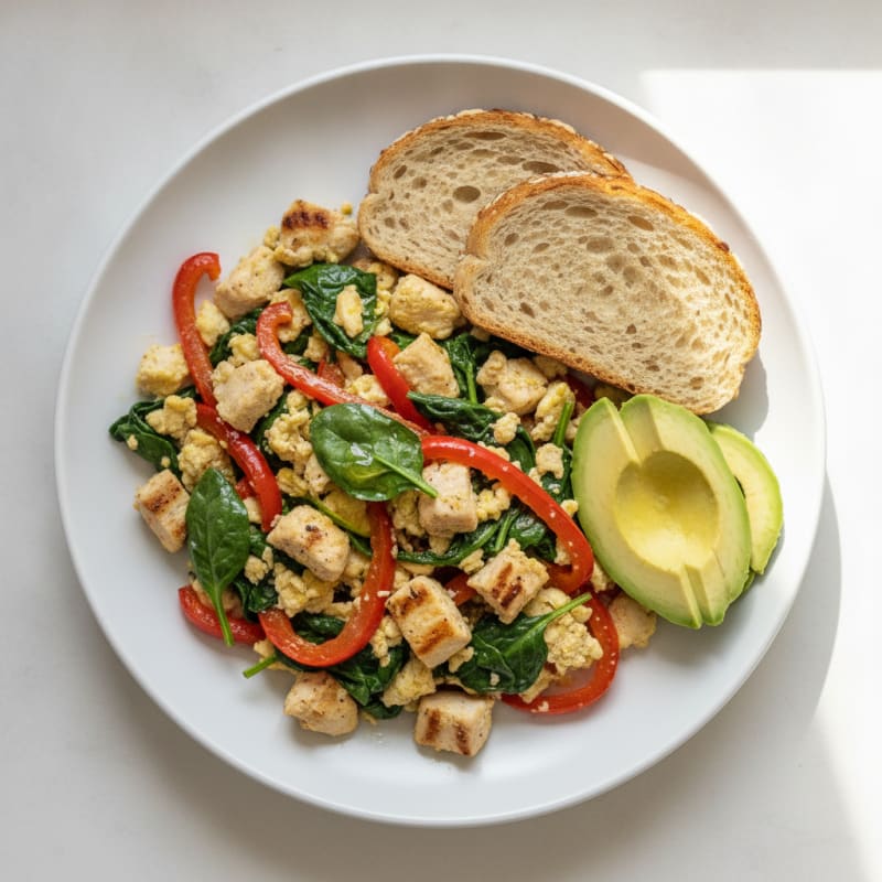 Egg White and Chicken Veggie Scramble