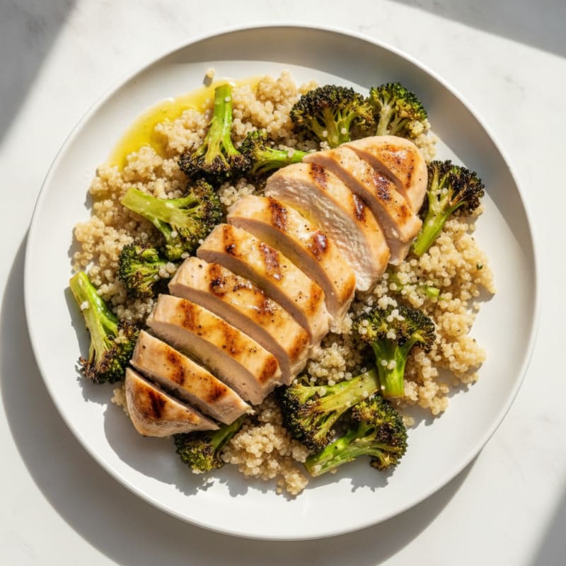 Grilled Chicken Breast with Quinoa and Roasted Broccoli