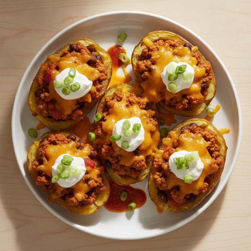 Loaded Chili Cheese Potato Skins