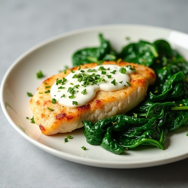Creamy Garlic Herb Chicken with Sautéed Spinach