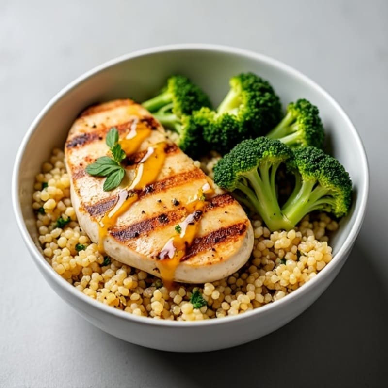 Grilled Chicken and Quinoa Bowl with Roasted Broccoli