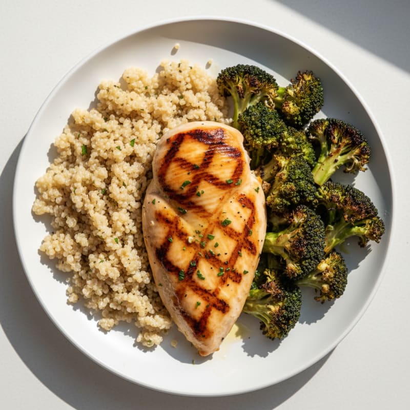 Grilled Chicken Breast with Quinoa and Roasted Broccoli