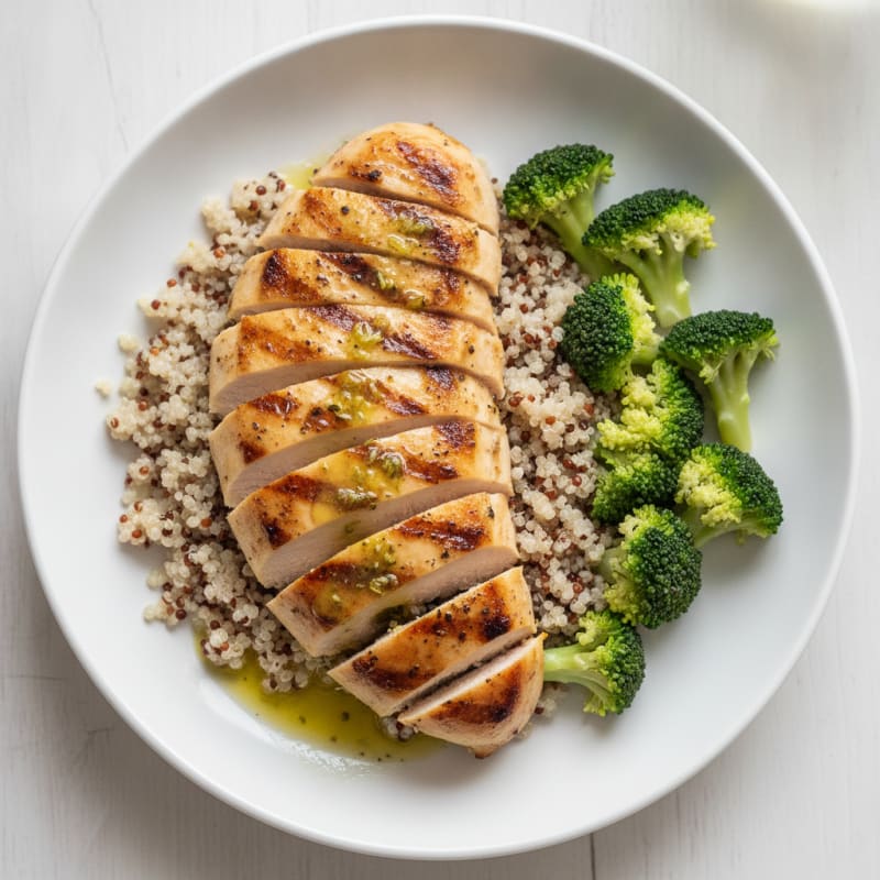 Grilled Chicken Breast with Quinoa and Steamed Broccoli