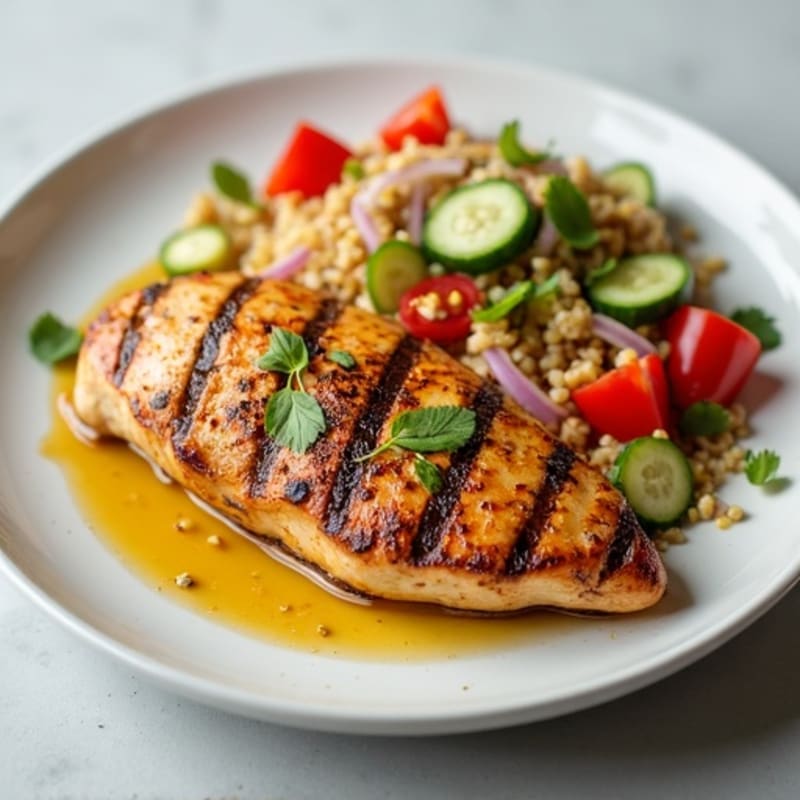 Grilled Chicken Breast with Crunchy Quinoa Salad and Lemon Vinaigrette