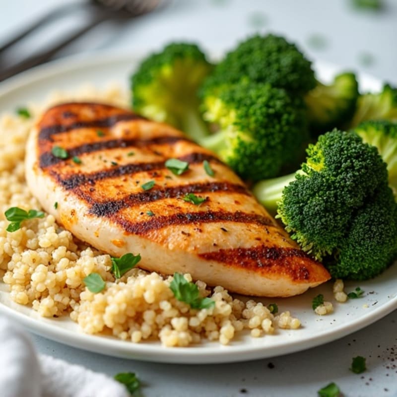 Grilled Chicken Breast with Quinoa and Roasted Broccoli