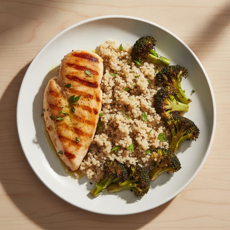Grilled Chicken Breast with Quinoa and Roasted Broccoli