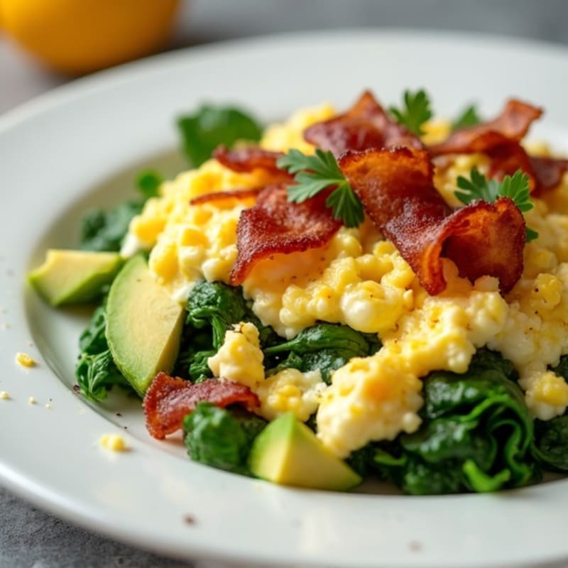 Cottage Cheese Scramble with Spinach and Turkey Bacon