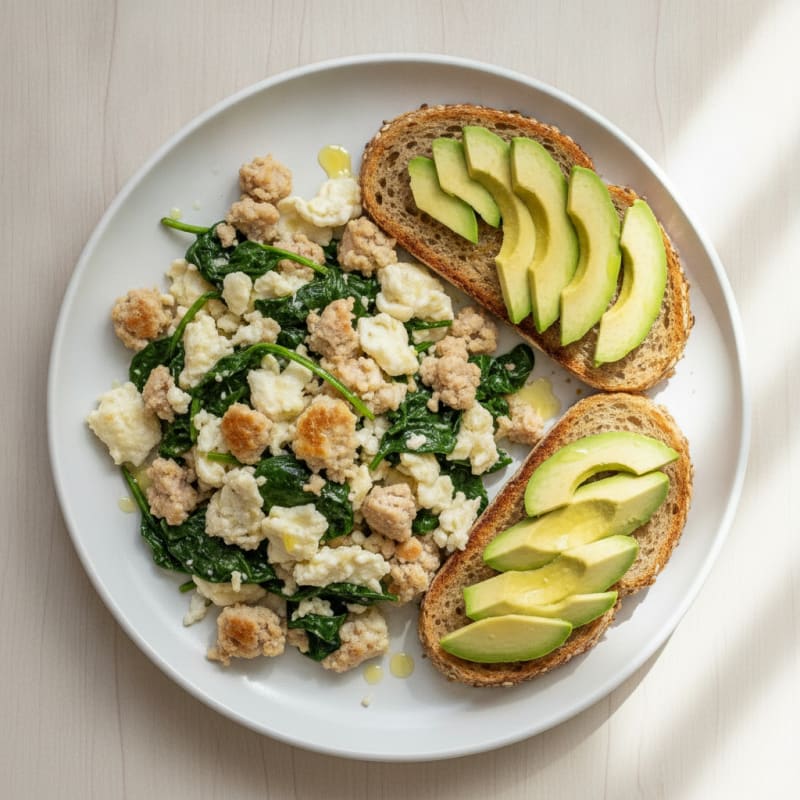 Egg White and Turkey Sausage Scramble with Spinach