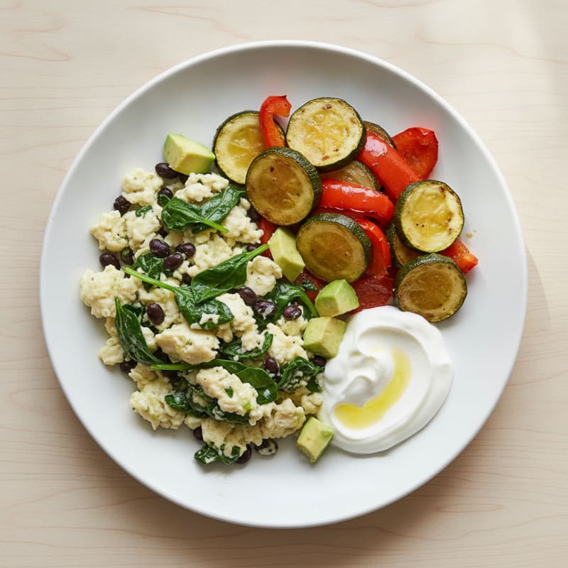 Egg White Scramble with Roasted Vegetables and Greek Yogurt