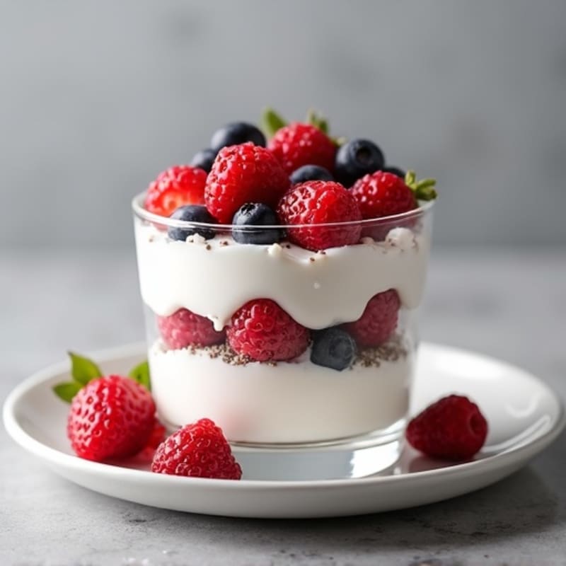 High-Protein Greek Yogurt Parfait with Chicken Protein Powder and Berries