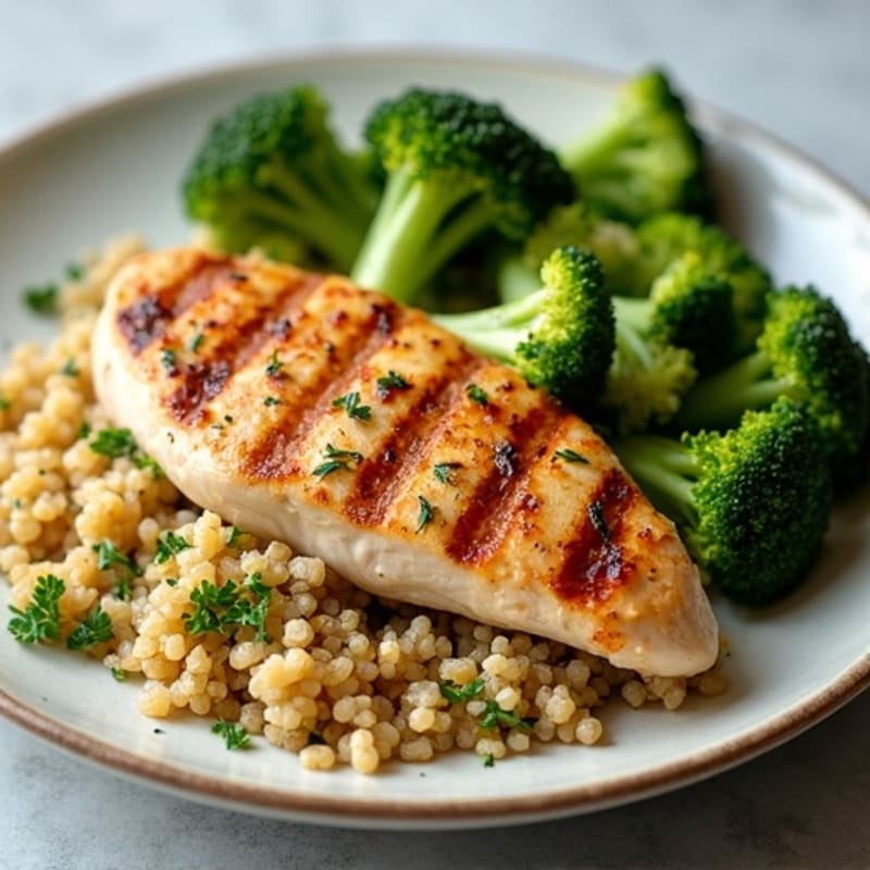Grilled Chicken Breast with Roasted Broccoli and Quinoa