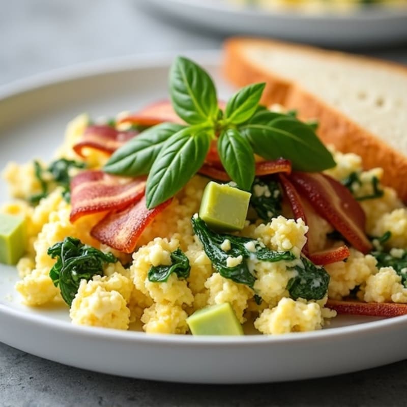 Cottage Cheese Scramble with Spinach and Turkey Bacon