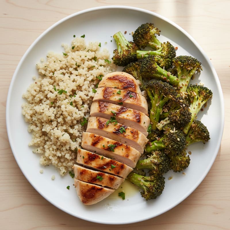 Grilled Chicken Breast with Quinoa and Roasted Broccoli