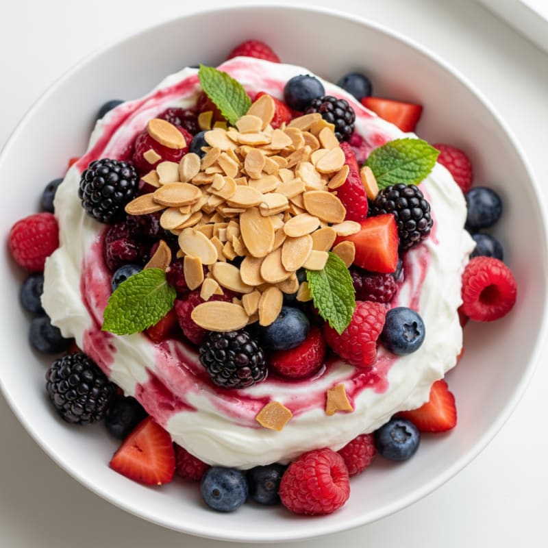 Greek Yogurt Protein Parfait with Mixed Berries and Almonds