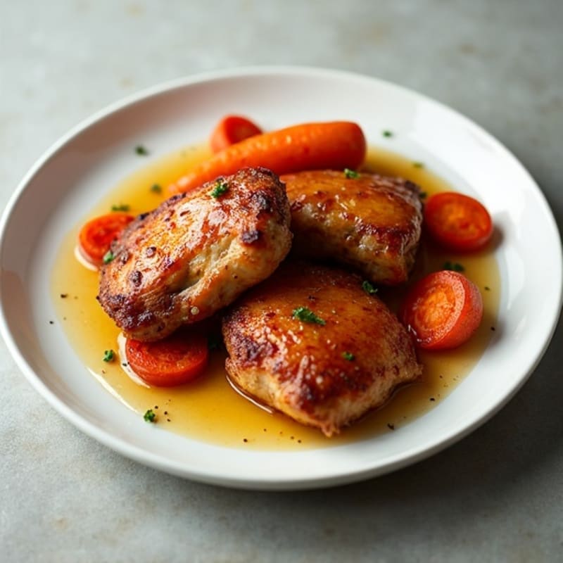 Crispy Maple Glazed Chicken Thighs with Roasted Carrots