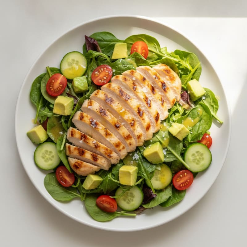 Grilled Chicken Salad with Creamy Avocado and Crisp Mixed Greens