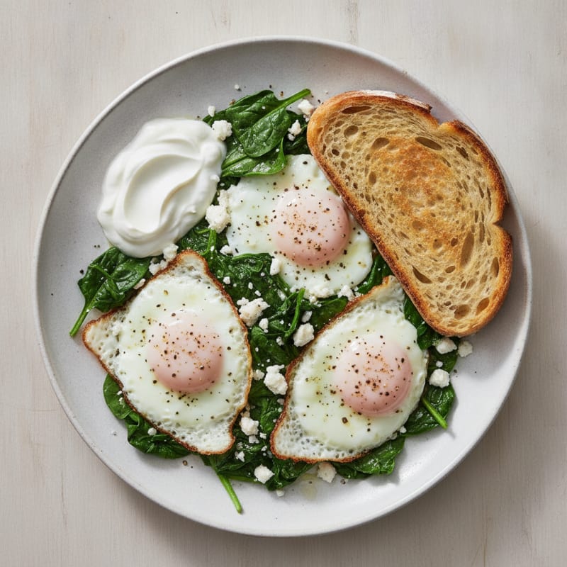 Eggs with Sautéed Greens and Feta