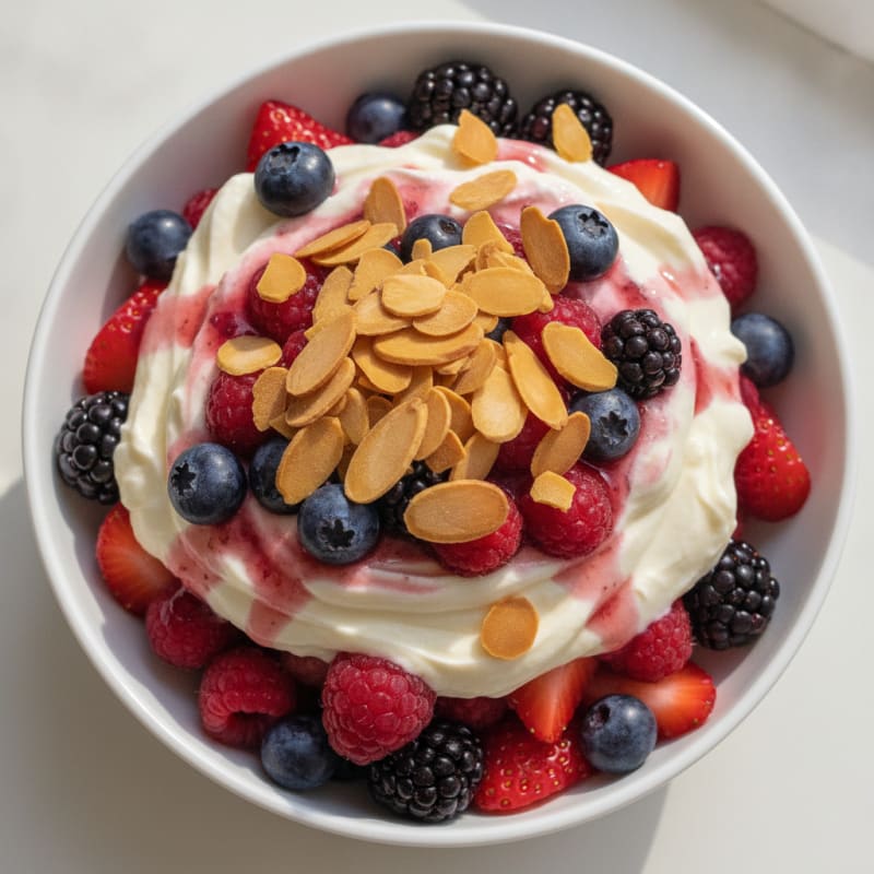 Greek Yogurt Protein Parfait with Mixed Berries and Almonds