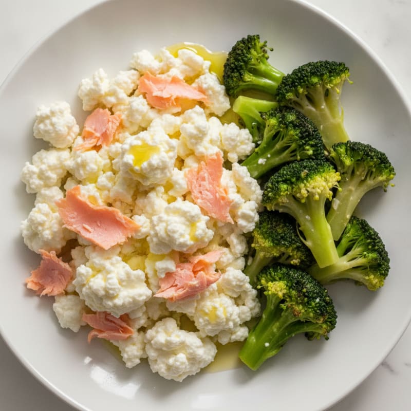 Cottage Cheese Egg White Scramble with Sautéed Broccoli