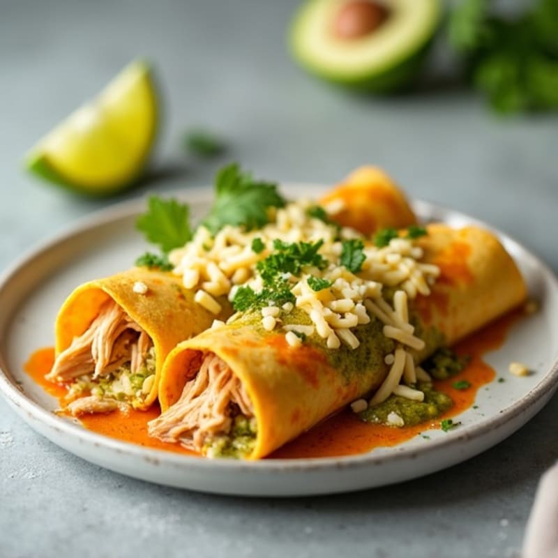 Salsa Verde Shredded Chicken Enchiladas