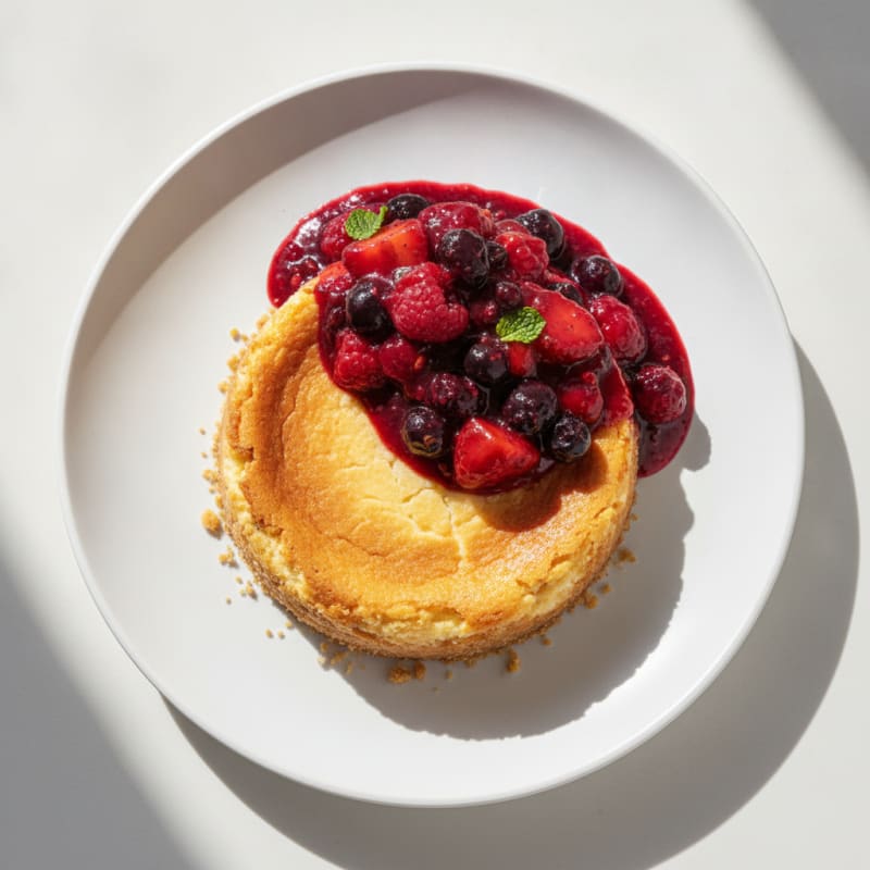 Greek Yogurt Protein Cheesecake with Berry Compote