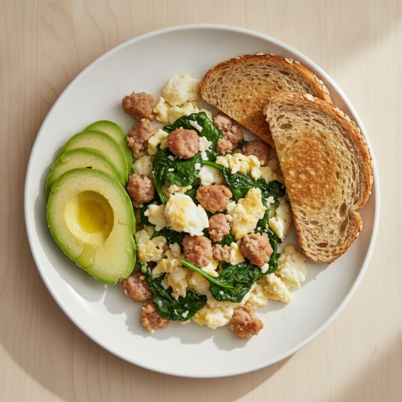 Egg White Scramble with Turkey Sausage and Spinach