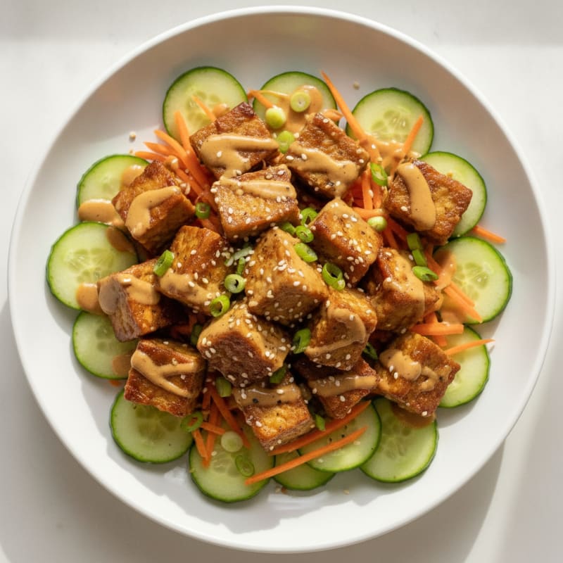 Cucumber Tempeh Bowl with Peanut Dressing