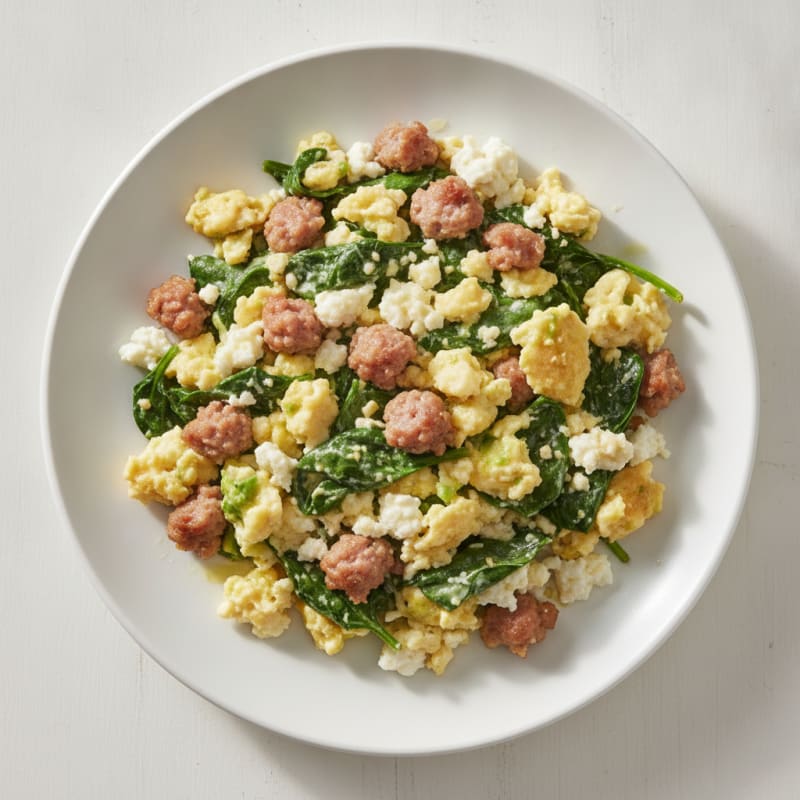 Cottage Cheese Scramble with Spinach and Turkey Sausage