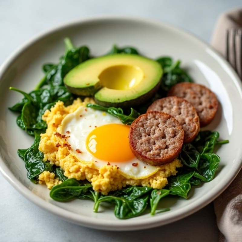 Egg White and Spinach Scramble with Turkey Sausage