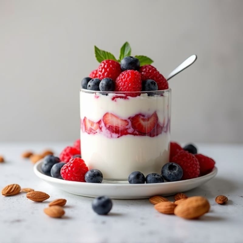 Greek Yogurt Protein Parfait with Mixed Berries and Almonds
