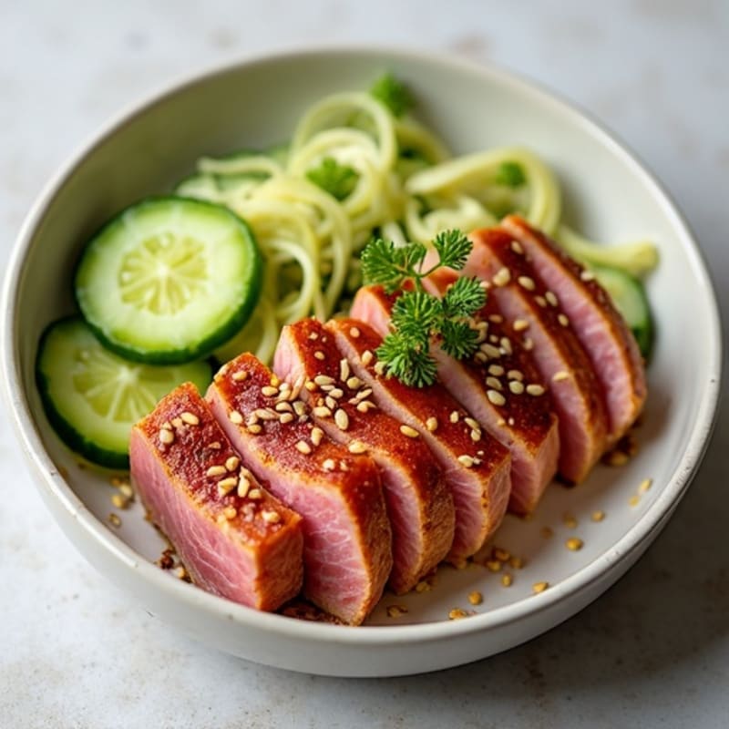 Sesame Ginger Tuna with Creamy Avocado and Crunchy Cucumbers